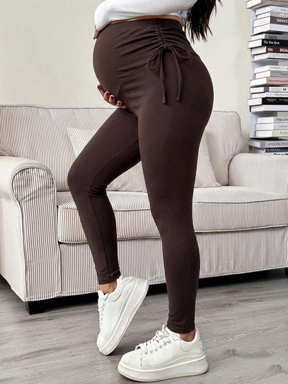 Maternity Casual Grey High Waist Cropped Leggings - Soft Knitted High Stretch Pregnancy Yoga Pants for Spring and Fall