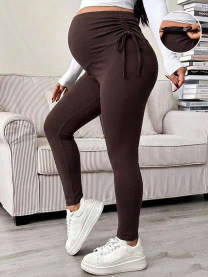 Maternity Casual Grey High Waist Cropped Leggings - Soft Knitted High Stretch Pregnancy Yoga Pants for Spring and Fall