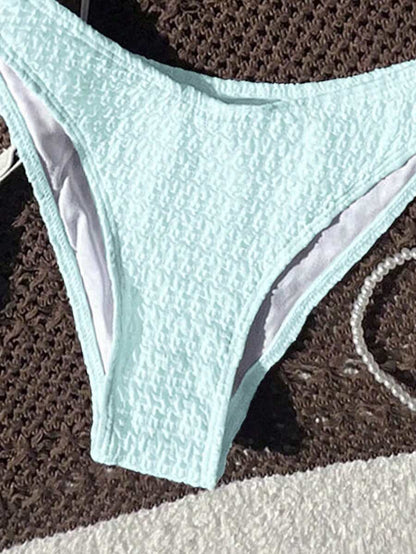 Women's Spaghetti Strap Halter Bikini Set - Tie Back, Side High Cut, Triangle Cup, White