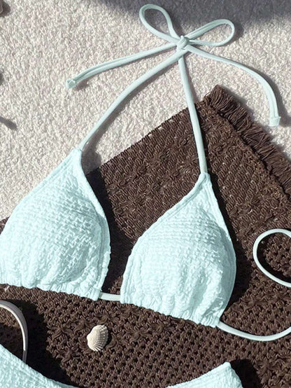 Women's Spaghetti Strap Halter Bikini Set - Tie Back, Side High Cut, Triangle Cup, White