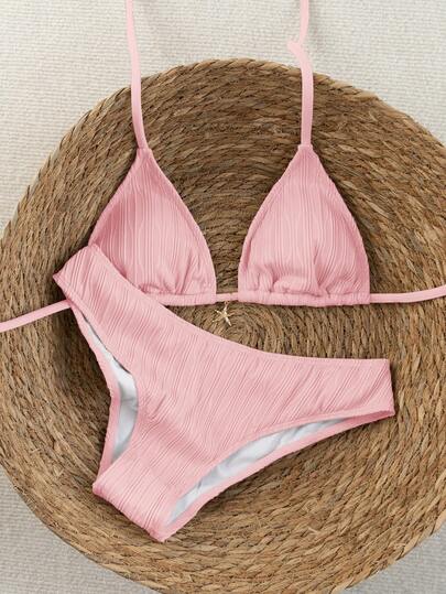 Swim Vcay 2026 Spring/Summer Women's Spaghetti Strap Halter Neck Black Base White Polka Dot Random Print Sweet Cute Side High Cut Bikini Swimwear 2-Piece Set Vacation Bikini Set Pink Bikini Set High Leg Bikini Set Modest Bikini Set Bikini Set