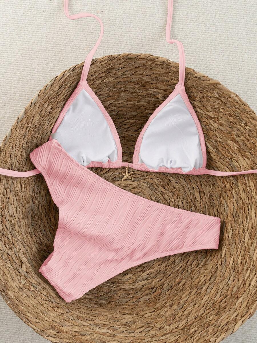 Swim Vcay 2026 Spring/Summer Women's Spaghetti Strap Halter Neck Black Base White Polka Dot Random Print Sweet Cute Side High Cut Bikini Swimwear 2-Piece Set Vacation Bikini Set Pink Bikini Set High Leg Bikini Set Modest Bikini Set Bikini Set