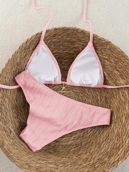 Swim Vcay 2026 Spring/Summer Women's Spaghetti Strap Halter Neck Black Base White Polka Dot Random Print Sweet Cute Side High Cut Bikini Swimwear 2-Piece Set Vacation Bikini Set Pink Bikini Set High Leg Bikini Set Modest Bikini Set Bikini Set
