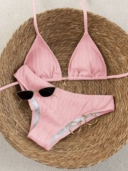 Swim Vcay 2026 Spring/Summer Women's Spaghetti Strap Halter Neck Black Base White Polka Dot Random Print Sweet Cute Side High Cut Bikini Swimwear 2-Piece Set Vacation Bikini Set Pink Bikini Set High Leg Bikini Set Modest Bikini Set Bikini Set