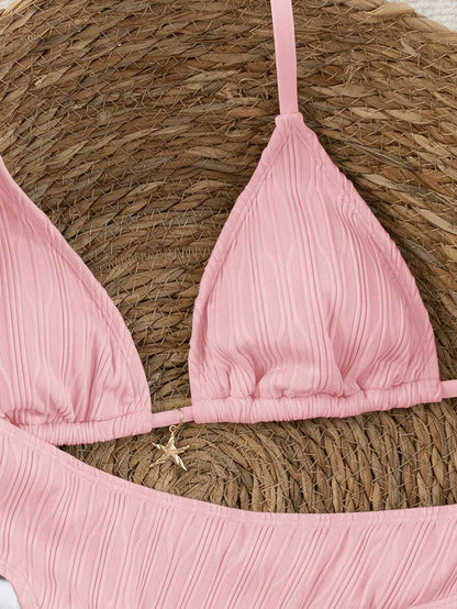 Swim Vcay 2026 Spring/Summer Women's Spaghetti Strap Halter Neck Black Base White Polka Dot Random Print Sweet Cute Side High Cut Bikini Swimwear 2-Piece Set Vacation Bikini Set Pink Bikini Set High Leg Bikini Set Modest Bikini Set Bikini Set
