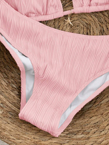 Swim Vcay 2026 Spring/Summer Women's Spaghetti Strap Halter Neck Black Base White Polka Dot Random Print Sweet Cute Side High Cut Bikini Swimwear 2-Piece Set Vacation Bikini Set Pink Bikini Set High Leg Bikini Set Modest Bikini Set Bikini Set