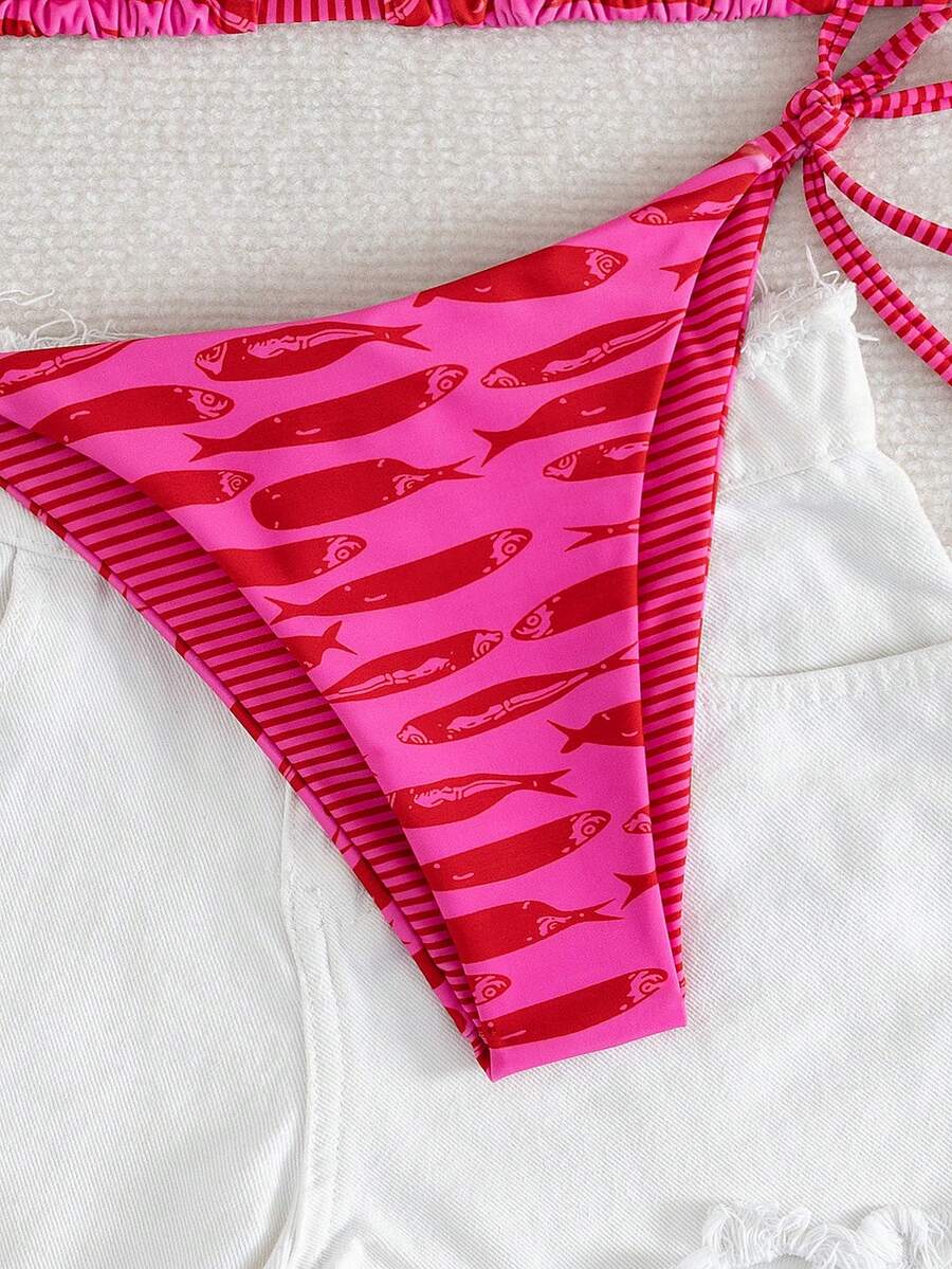 Swim Vcay Fashionable & Sweet Shoulderless Bikini With Side Bow, Wire-Free & Removable Pad, Sexy Women 2 Pieces Swimsuit For Beach & Airport For Summer Beach Vacation