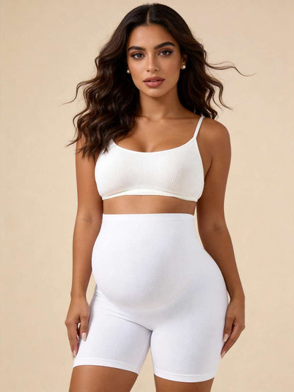 Maternity High Waist Black Shorts with Expandable Abdominal Support, High Stretch Seamless Nursing Underwear for Daily Wear