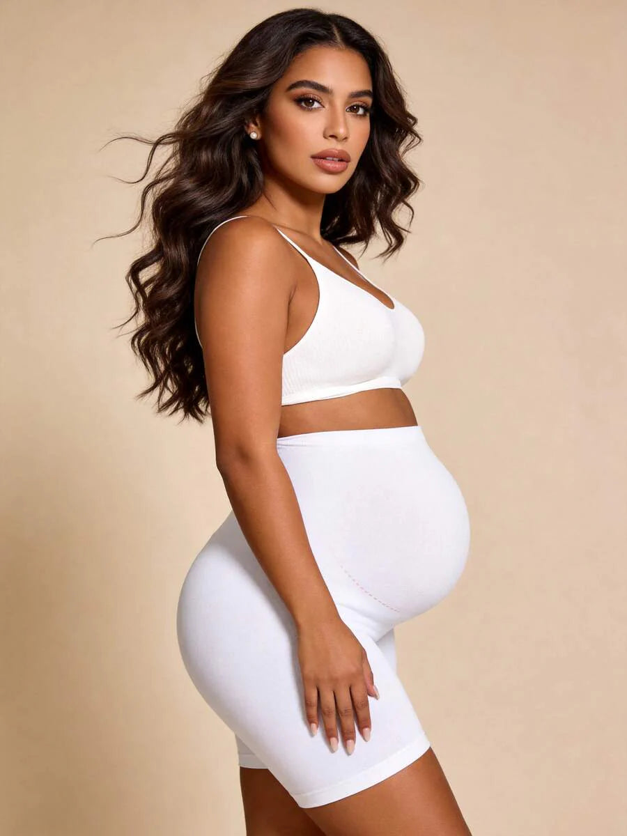 Maternity High Waist Black Shorts with Expandable Abdominal Support, High Stretch Seamless Nursing Underwear for Daily Wear