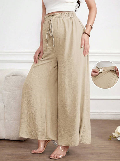 Maternity Wide Leg Pants Loose Fit Redwood Drawstring Elastic Waist Casual Long Trousers for Home and Summer Comfort