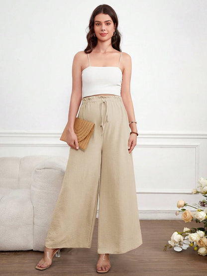Maternity Wide Leg Pants Loose Fit Redwood Drawstring Elastic Waist Casual Long Trousers for Home and Summer Comfort