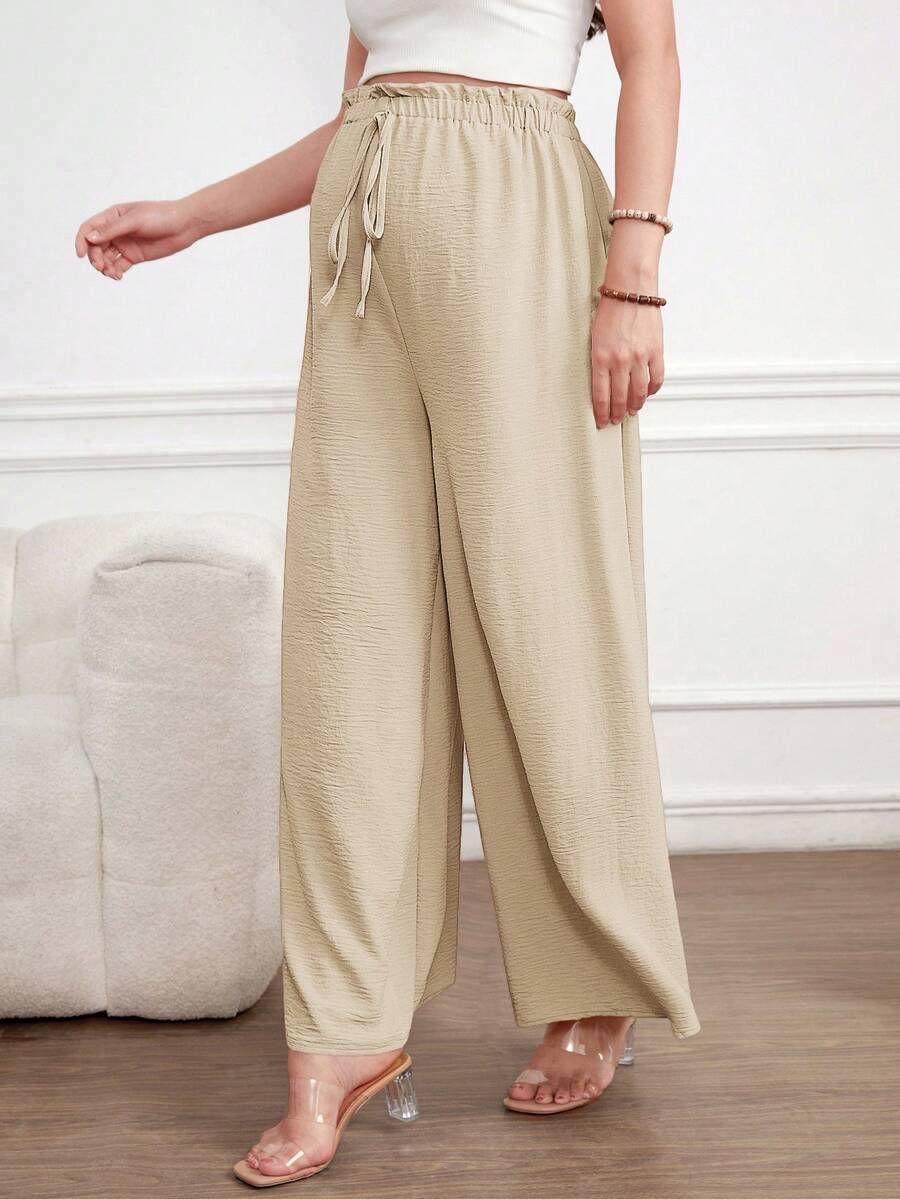 Maternity Wide Leg Pants Loose Fit Redwood Drawstring Elastic Waist Casual Long Trousers for Home and Summer Comfort