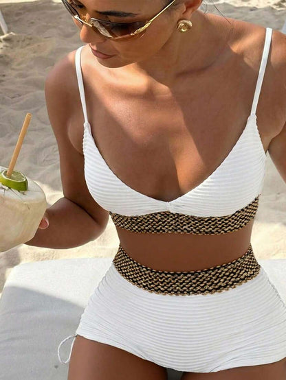 Swim Vcay Summer Beach Women Vacation Splice Woven Strap Simple And Fashionable Bikini Set With Separable Bikini Set