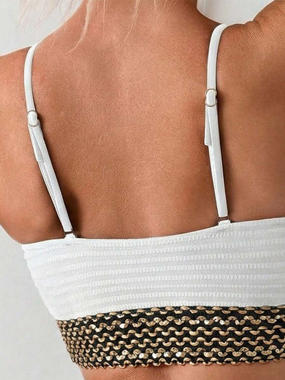Swim Vcay Summer Beach Women Vacation Splice Woven Strap Simple And Fashionable Bikini Set With Separable Bikini Set