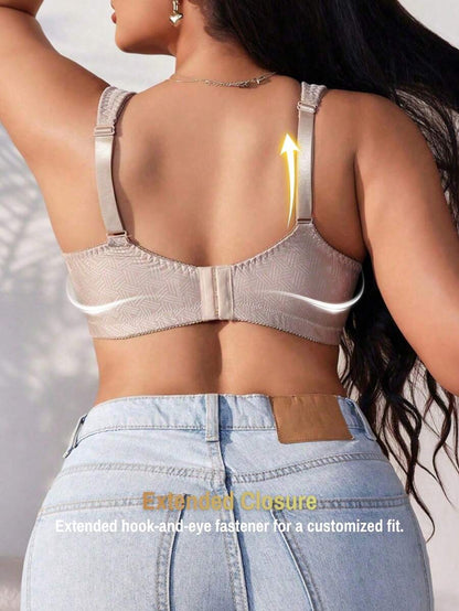 Plus Size Women's Jacquard Wireless Bra - Soft Sponge Adjustable Strap Bralette