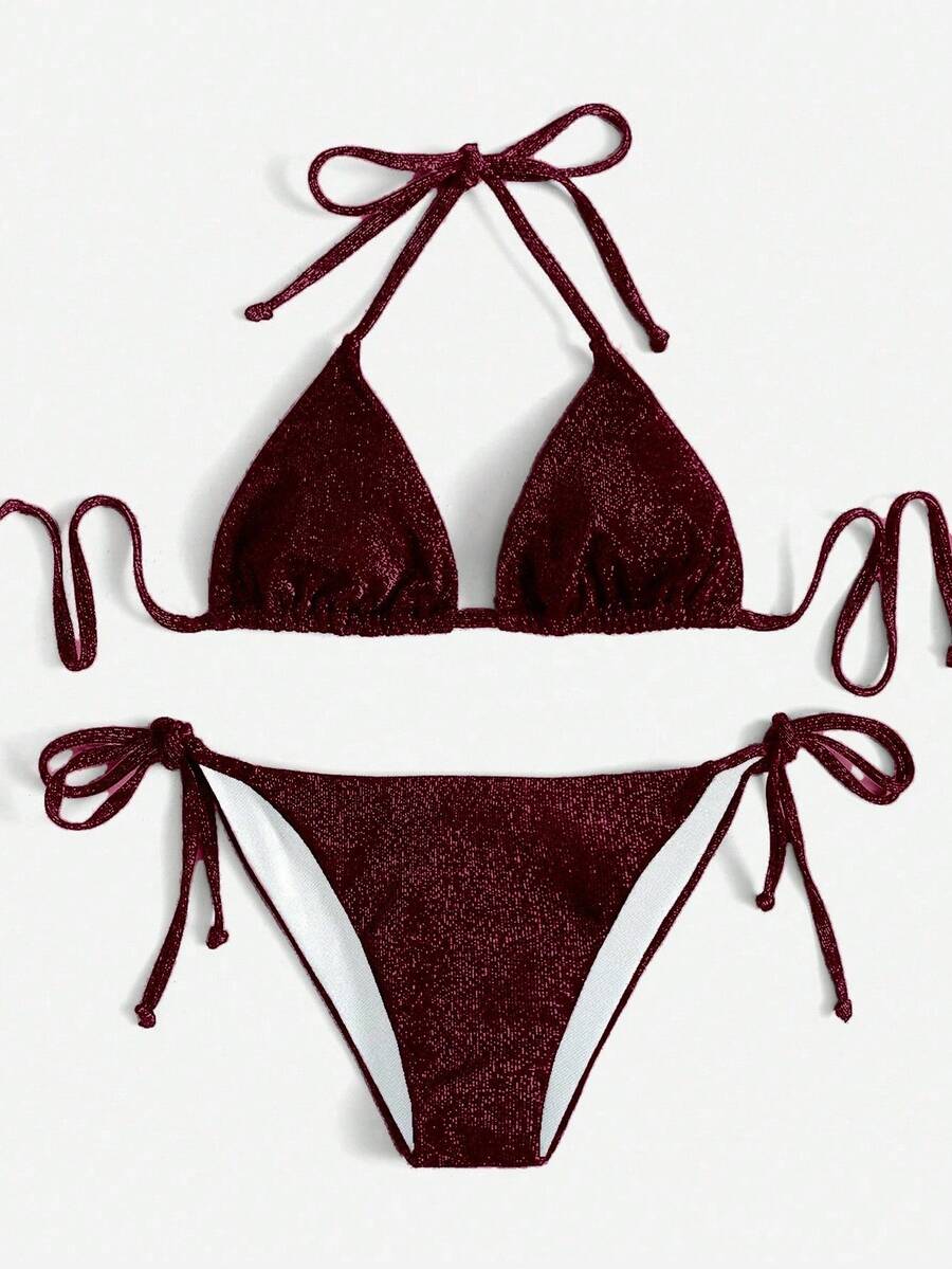 Swim Vcay Summer Beach Sparkly Glitter Halter Triangle Bikini
