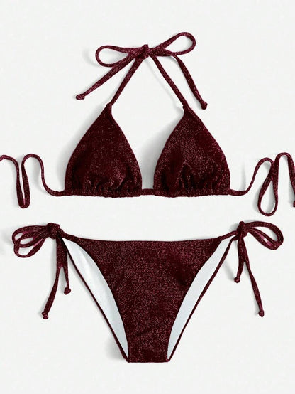 Swim Vcay Summer Beach Sparkly Glitter Halter Triangle Bikini