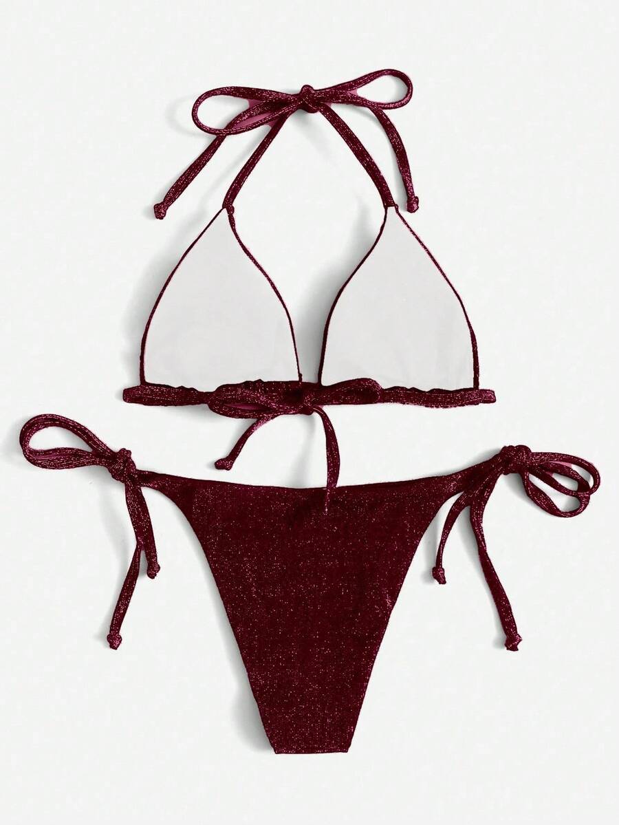 Swim Vcay Summer Beach Sparkly Glitter Halter Triangle Bikini