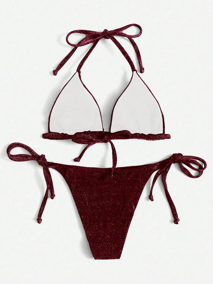 Swim Vcay Summer Beach Sparkly Glitter Halter Triangle Bikini