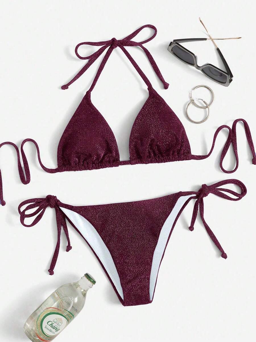 Swim Vcay Summer Beach Sparkly Glitter Halter Triangle Bikini