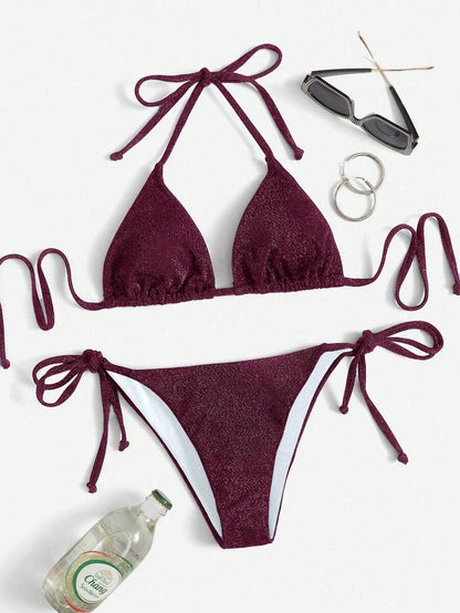 Swim Vcay Summer Beach Sparkly Glitter Halter Triangle Bikini
