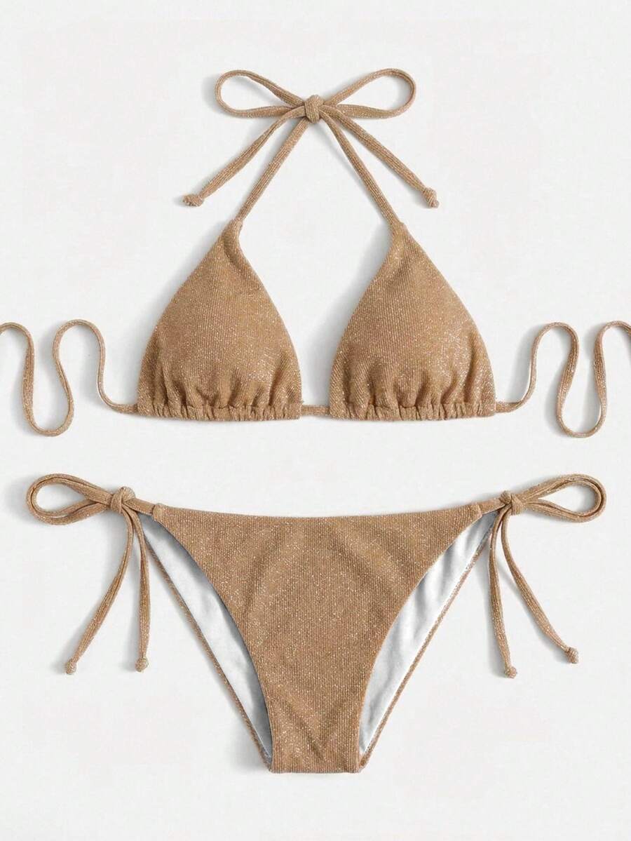 Swim Vcay Summer Beach Sparkly Glitter Halter Triangle Bikini