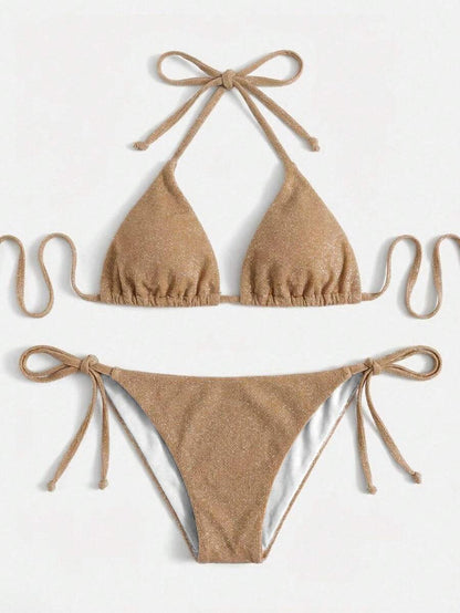 Swim Vcay Summer Beach Sparkly Glitter Halter Triangle Bikini