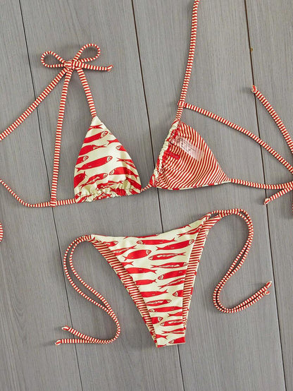 Womens Fashionable Sweet Shoulder Tie Side Bow Bikini Swimwear Removable Padded Two Piece Swimsuit Set
