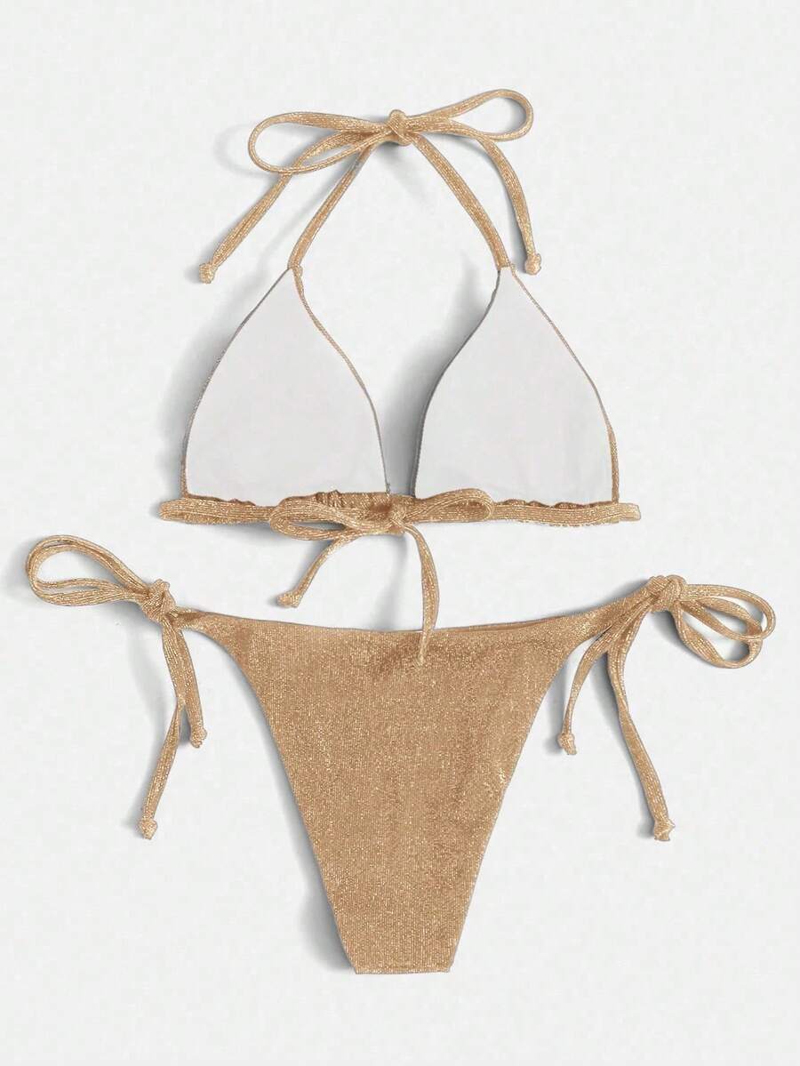 Swim Vcay Summer Beach Sparkly Glitter Halter Triangle Bikini