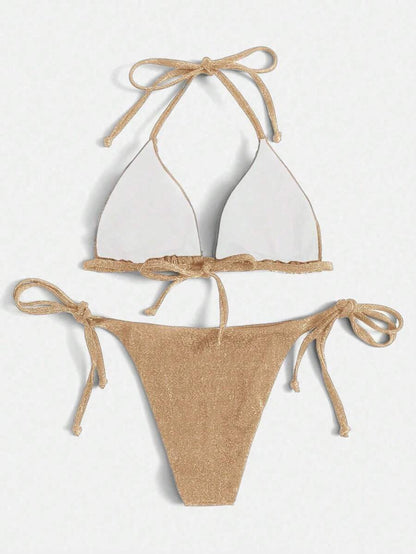 Swim Vcay Summer Beach Sparkly Glitter Halter Triangle Bikini