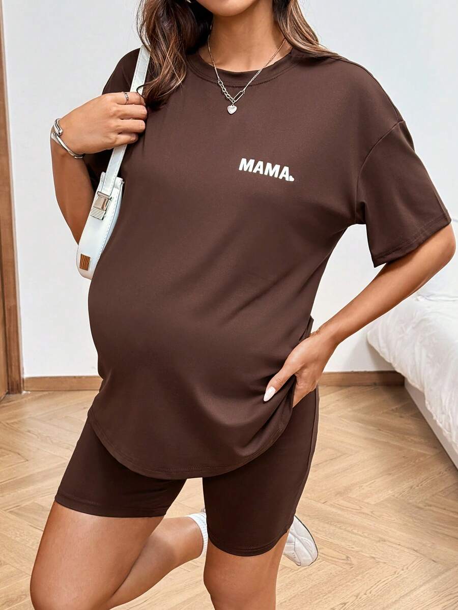 Maternity Tie Dye 2-Piece Set - Drop Shoulder Tee & Biker Shorts, Loose Fit, Multicolor
