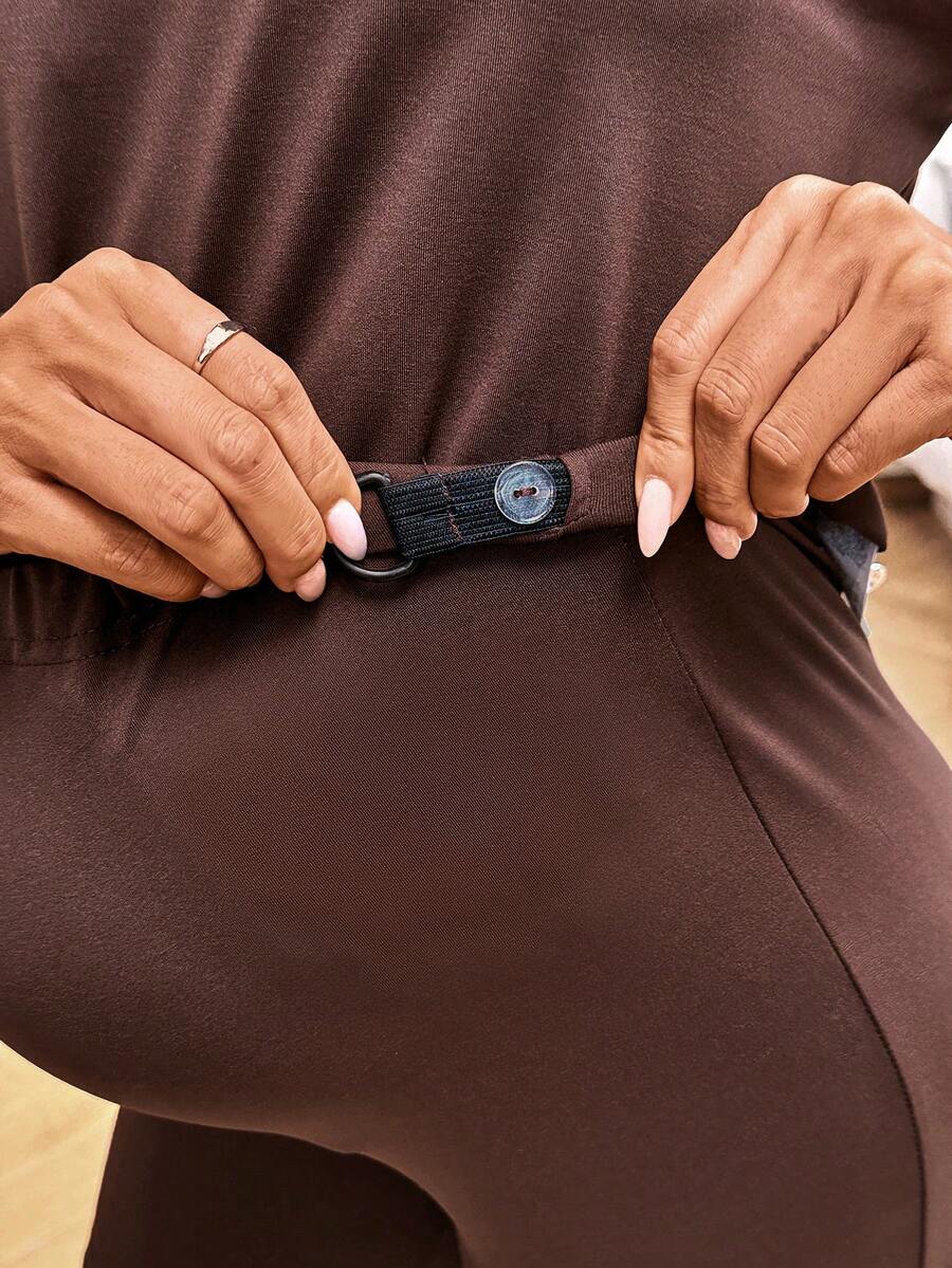 Maternity Summer Two Piece Lounge Set Brown Mama Print Loose Tee and Adjustable Elastic Cycling Shorts Casual Holiday Outfit