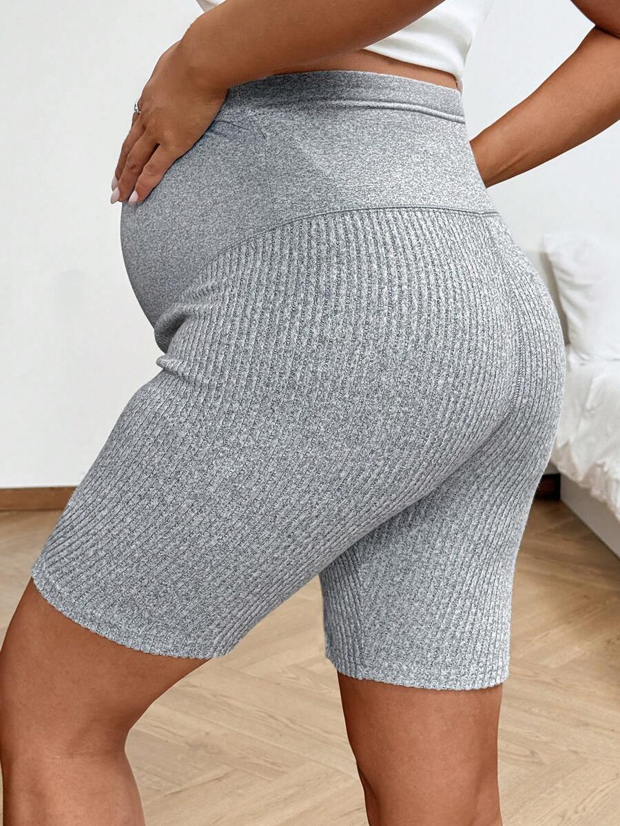 2-Pack Ribbed Maternity Biker Shorts in Coffee Brown – Ultra High Waist Slim Fit Athletic Yoga Shorts Set for Pregnancy & Postpartum