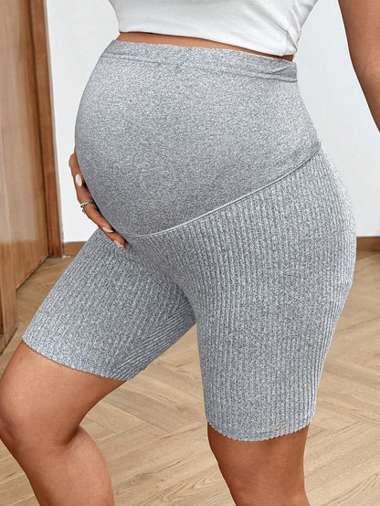 2-Pack Ribbed Maternity Biker Shorts in Coffee Brown – Ultra High Waist Slim Fit Athletic Yoga Shorts Set for Pregnancy & Postpartum