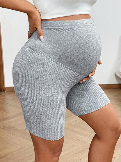 2-Pack Ribbed Maternity Biker Shorts in Coffee Brown – Ultra High Waist Slim Fit Athletic Yoga Shorts Set for Pregnancy & Postpartum