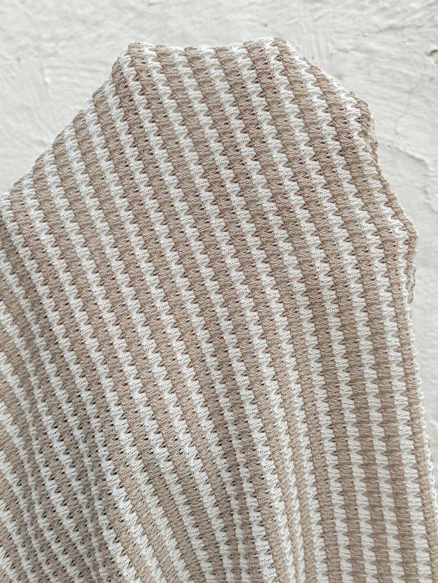 Maternity Apricot Knit Jacquard Hollow Out Halter Dress – Sexy Slim Fit Backless Zebra Zig Zag Texture Island Vacation Mini Cami Dress