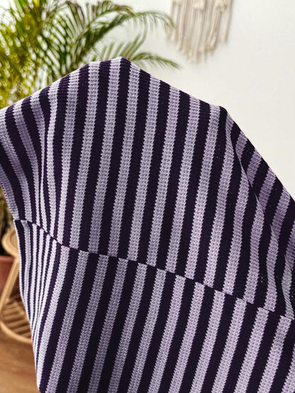 Maternity Striped Biker Shorts - Adjustable Waist Mid-Thigh Summer Casual