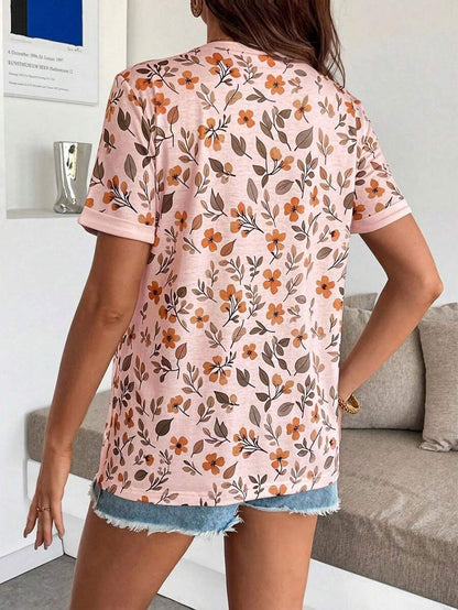 Maternity Floral Print Round Neck Casual Short Sleeve T-Shirt
