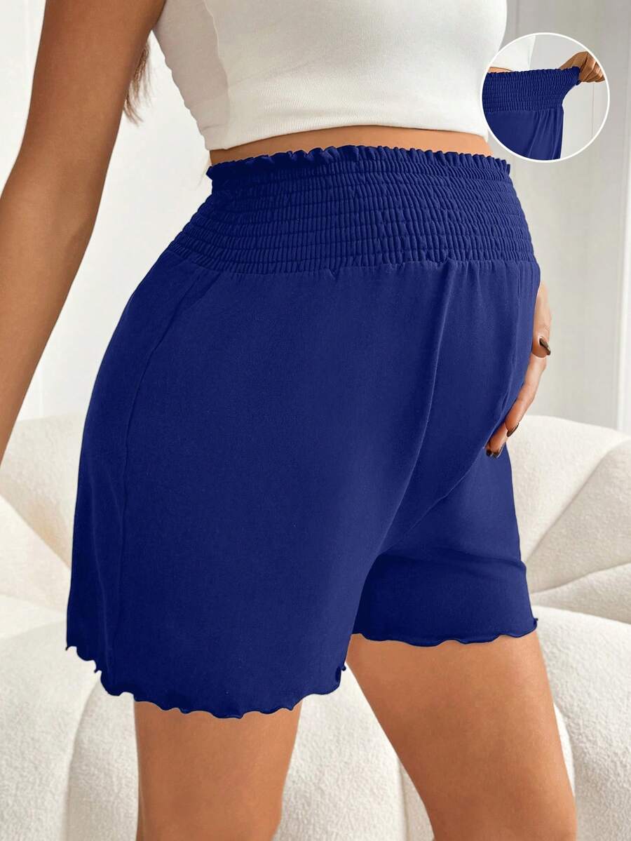 Black Maternity Belly Band Casual Shorts Solid Color Mid Waist Loose Fit Knitted Mini Shorts for Summer Lounging