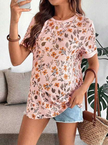 Maternity Floral Print Round Neck Casual Short Sleeve T-Shirt