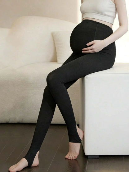 Maternity Vertical Striped Leggings - Black Dark Grey Spring Autumn Overwear Stirrup Tights