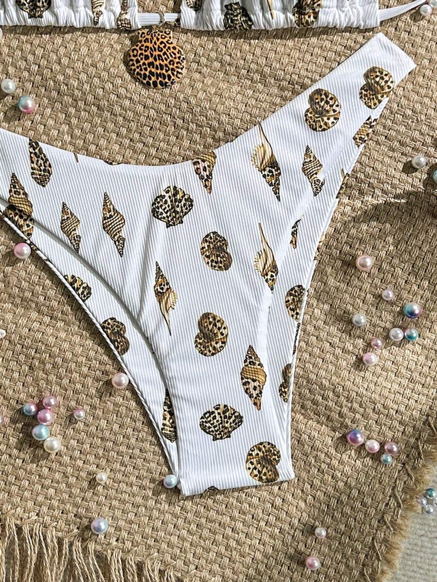 Swim Vcay Swim Mod Summer 2pcs Halter Random Floral Print & High Cut Bottoms Bikini Set, Beach Vacation