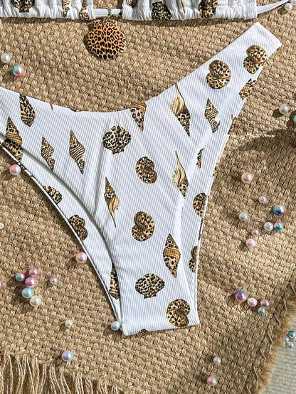 Swim Mod Summer 2 Pieces Outfits For Women - Spaghetti Strap Random Print Top And High Cut Swim Bottoms, Beach Holiday Bikini Set