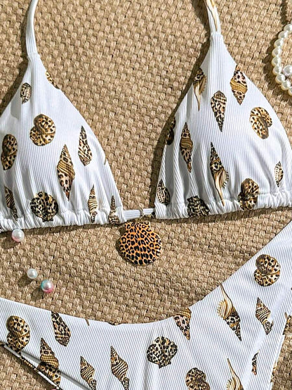 Swim Mod Summer 2 Pieces Outfits For Women - Spaghetti Strap Random Print Top And High Cut Swim Bottoms, Beach Holiday Bikini Set