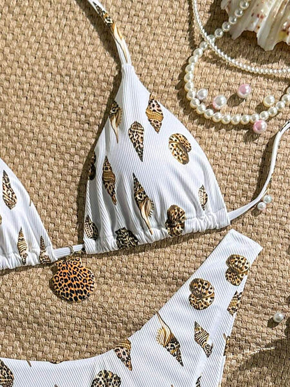 Swim Vcay Swim Mod Summer 2pcs Halter Random Floral Print & High Cut Bottoms Bikini Set, Beach Vacation