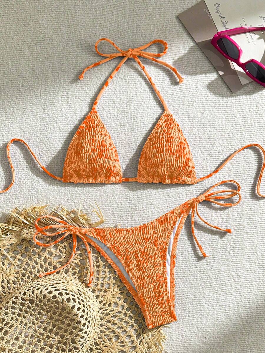Women's 2-Piece Leopard Print Bikini Set - Ruffled Halter Strap, High Waist, Multicolor