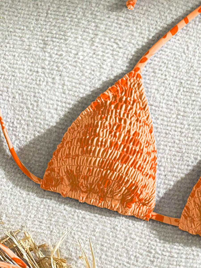 Swim Vcay Women's Ruched Tropical Print Halter Neck Tied Swimsuit And Bikini Set, Summer Beach Vacation
