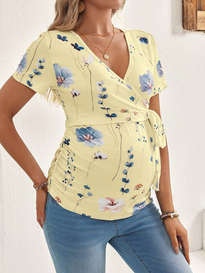 Maternity V-Neck Short Sleeve T-Shirt, Fashionable For Summer