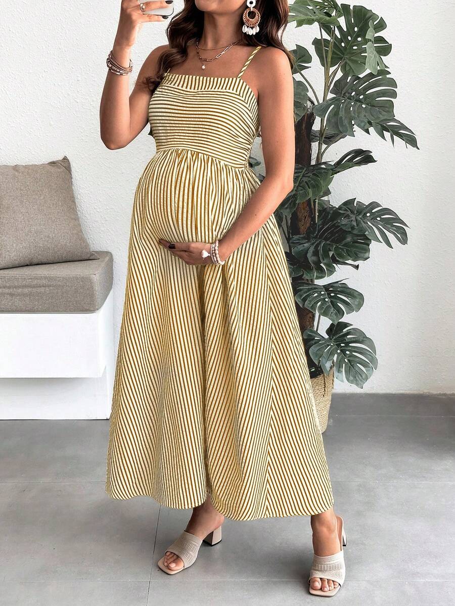 Maternity Summer Casual Striped A-Line Sleeveless Dress