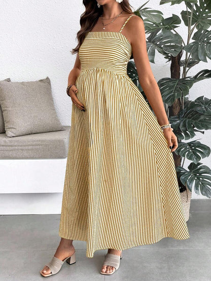 Maternity Summer Casual Striped A-Line Sleeveless Dress